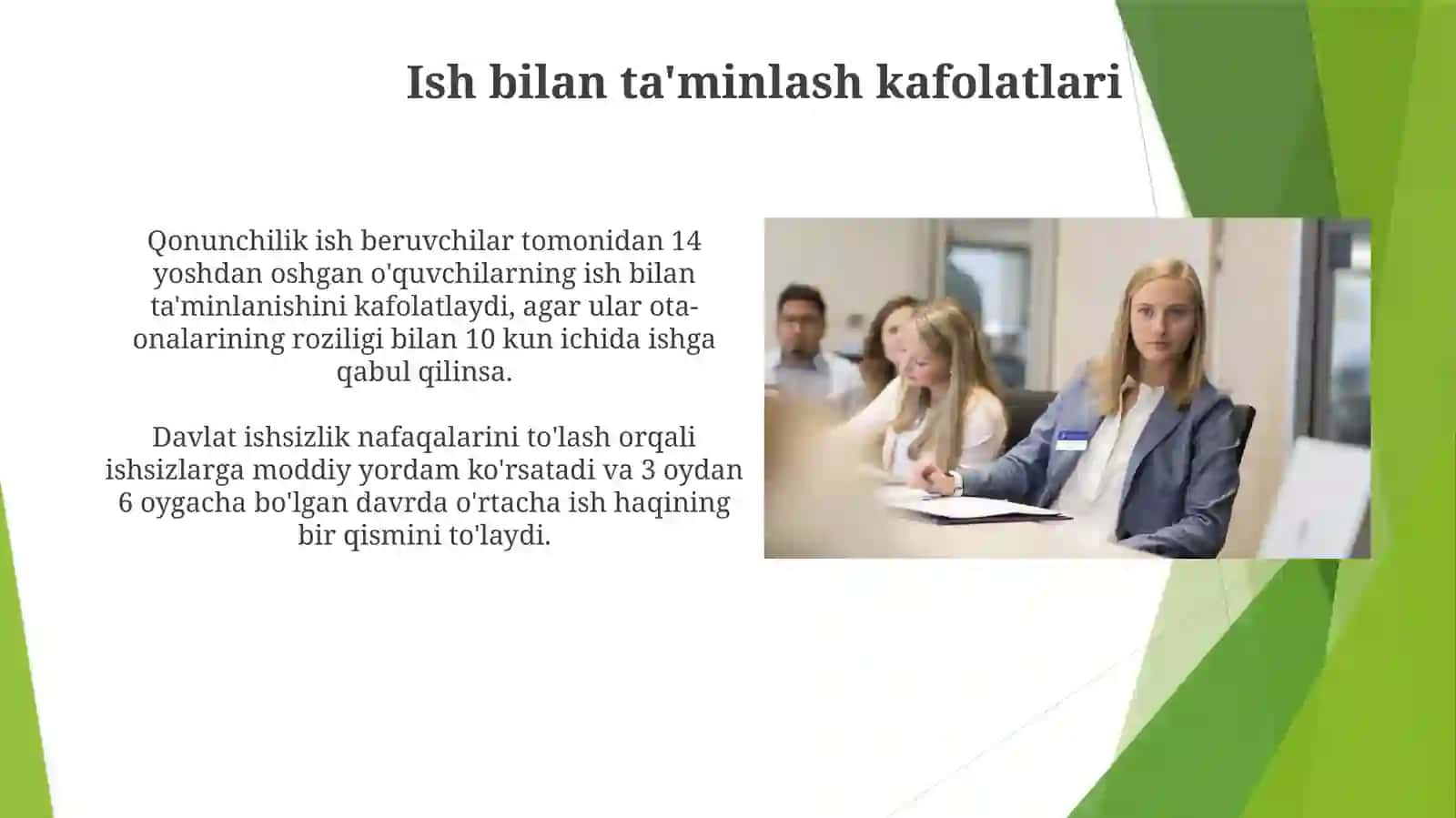 Ish bilan ta'minlash va joylashtirish kafolatlari 3
