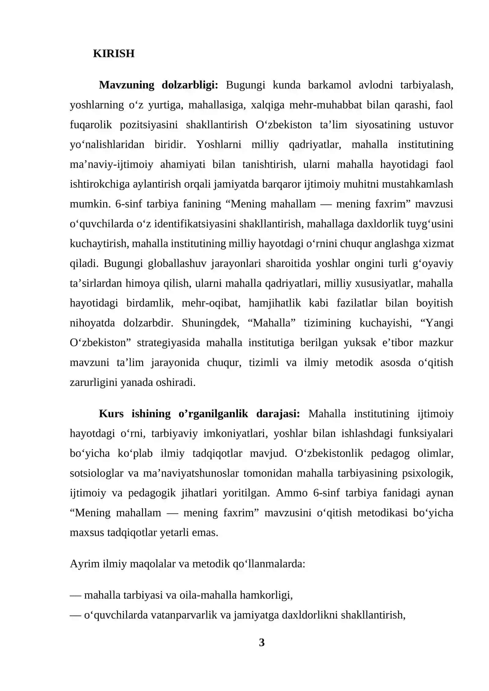 6-sinf Tarbiya fanidan “Mening mahallam-mening faxrim” mavzusini o‘qitish metodikasi 3