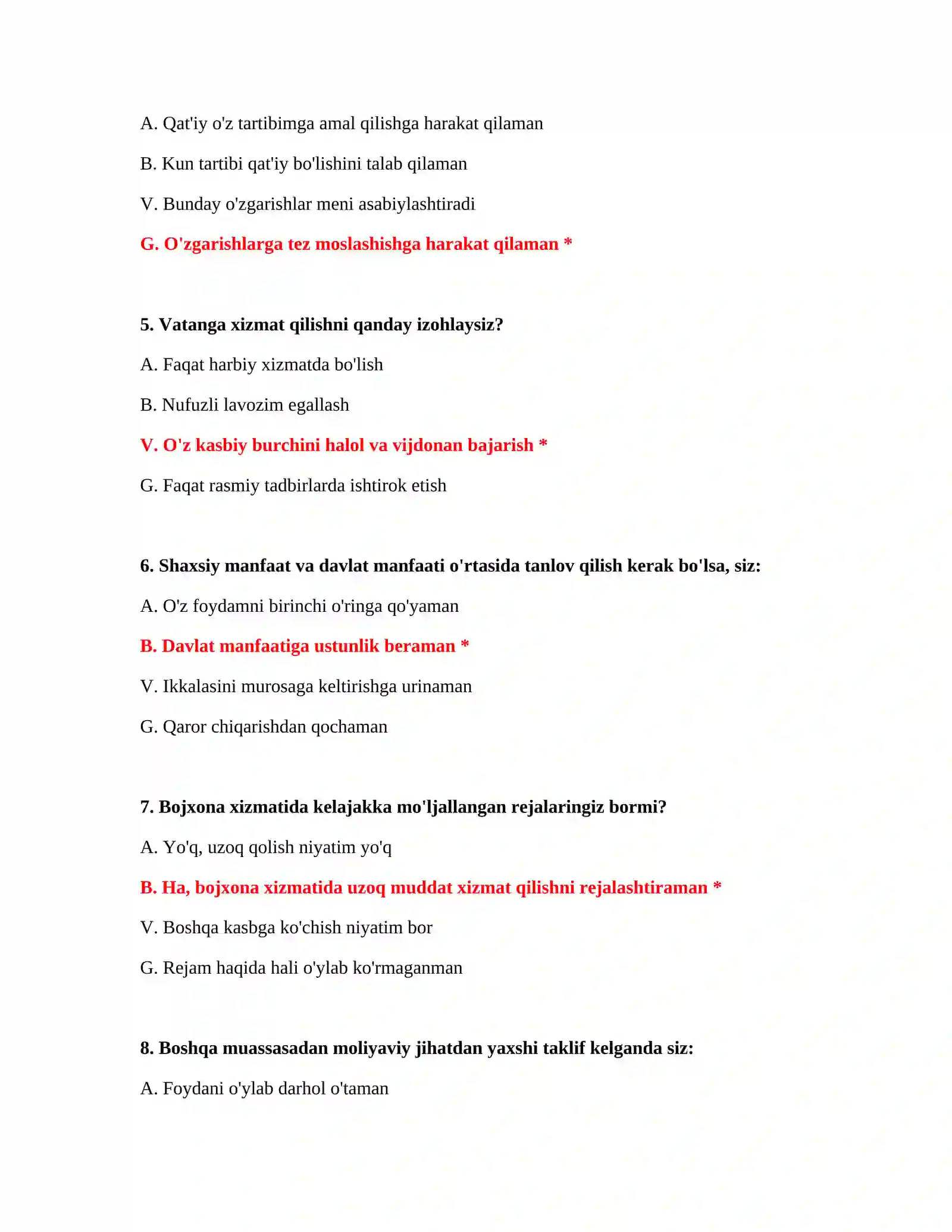 Bojxona qo‘mitasi testlari 2026 3