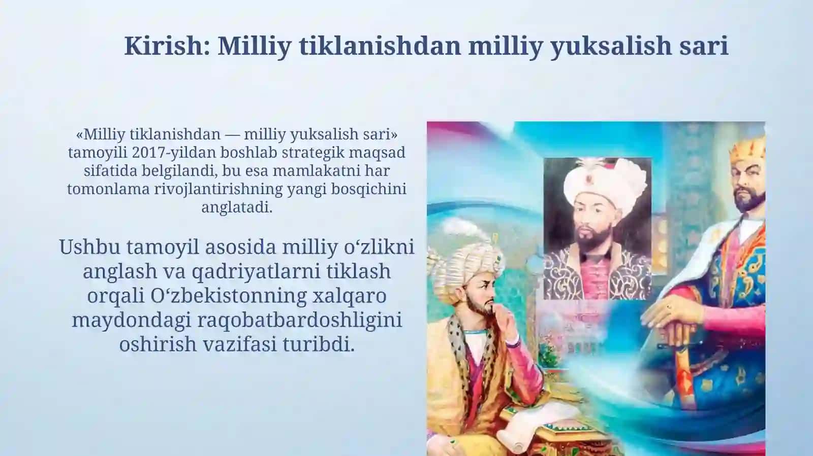 Oʻzbekistonda milliy qadriyatlar va tarixni tiklash borasidagi islohotlar mazmuni 3