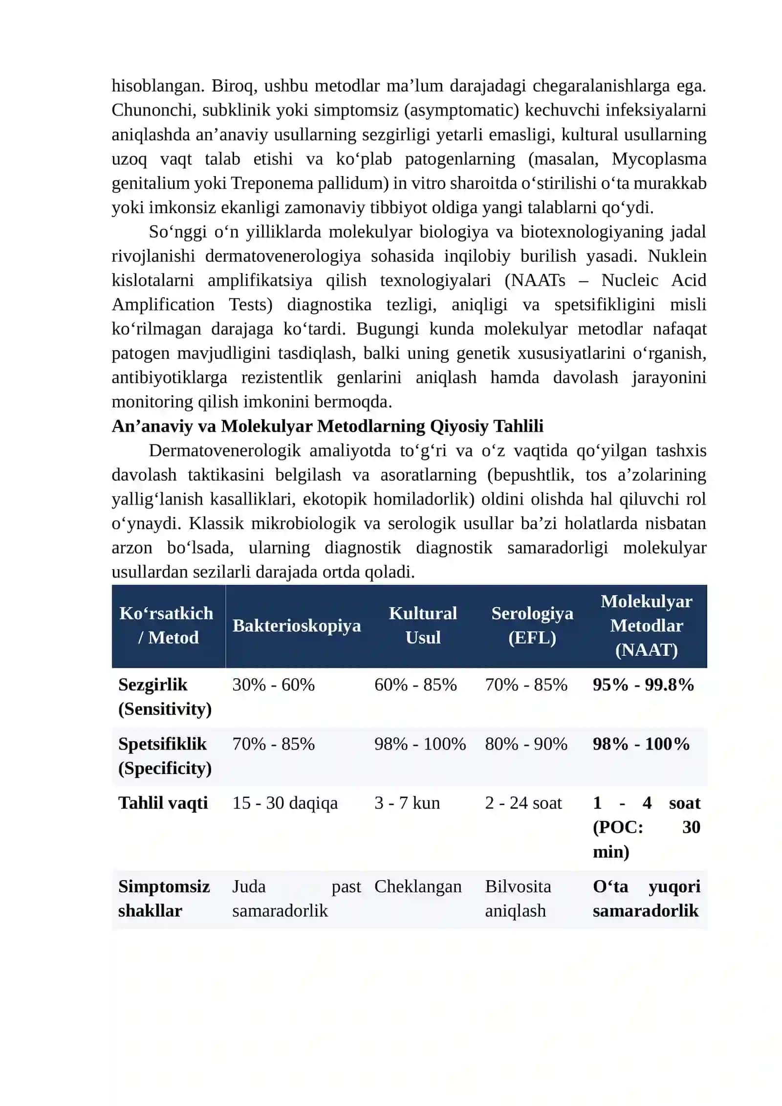 JINSIY YO‘L BILAN YUQADIGAN INFEKSIYALAR (STI) DIAGNOSTIKASI VA MONITORINGIDA INNOVATSION MOLEKULYAR METODLARNING O‘RNI VA ISTIQBOLLARI 3