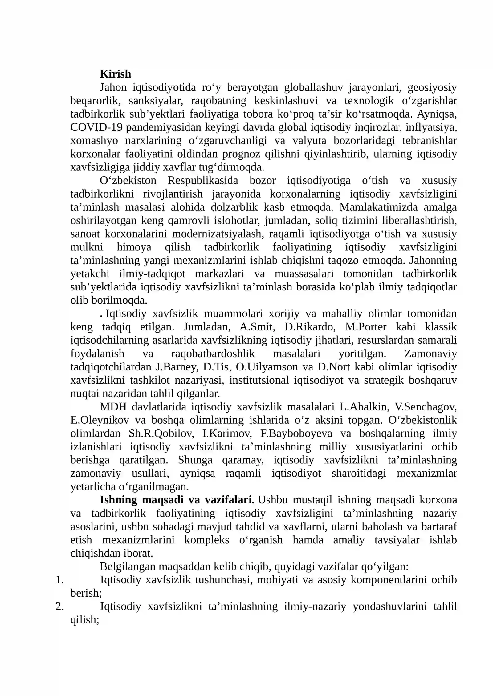 Korxona (firma)ning va tadbirkorlik faoliyatining iqtisodiy xavfsizligini ta’minlash 3
