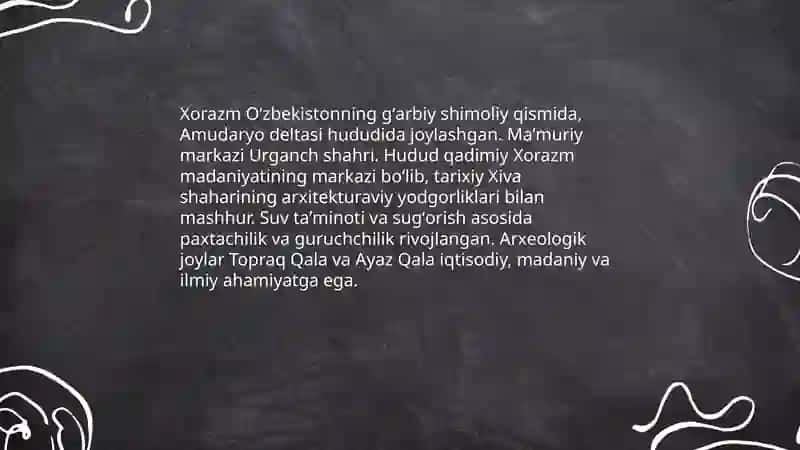 Xorazm haqida maʼlumot keyin Yangiariq tarixi va unda taniqli kishilarning ismi va qilgan ishlari by Joʼshqinbek Roʻziboyev 3