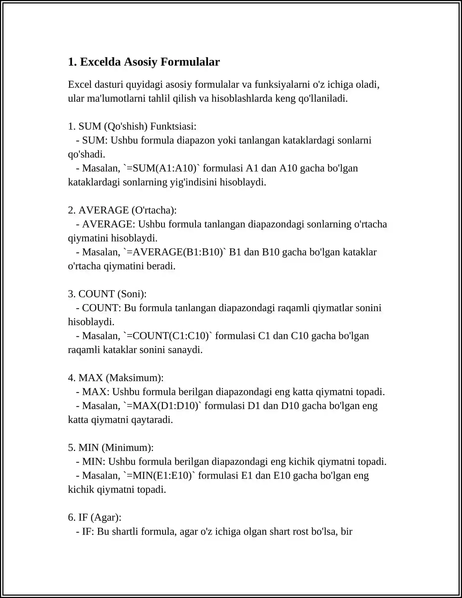 MICROSOFT EXCEL IMKONIYATLARI 3