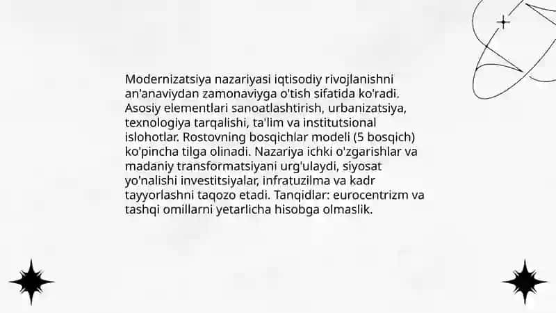 Iqtisodiy rivojlanishga bag'ishlangan asosiy nazariyalar 3