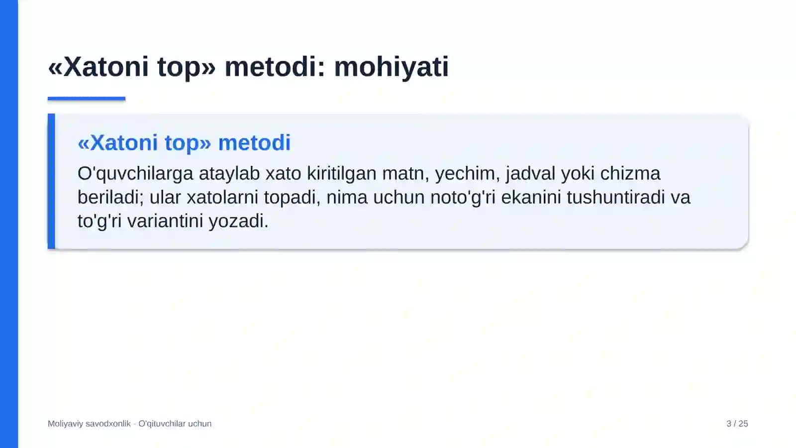moliyaviy savodxonlik darslarida xatoni top metodidan foydalanish 3155 3