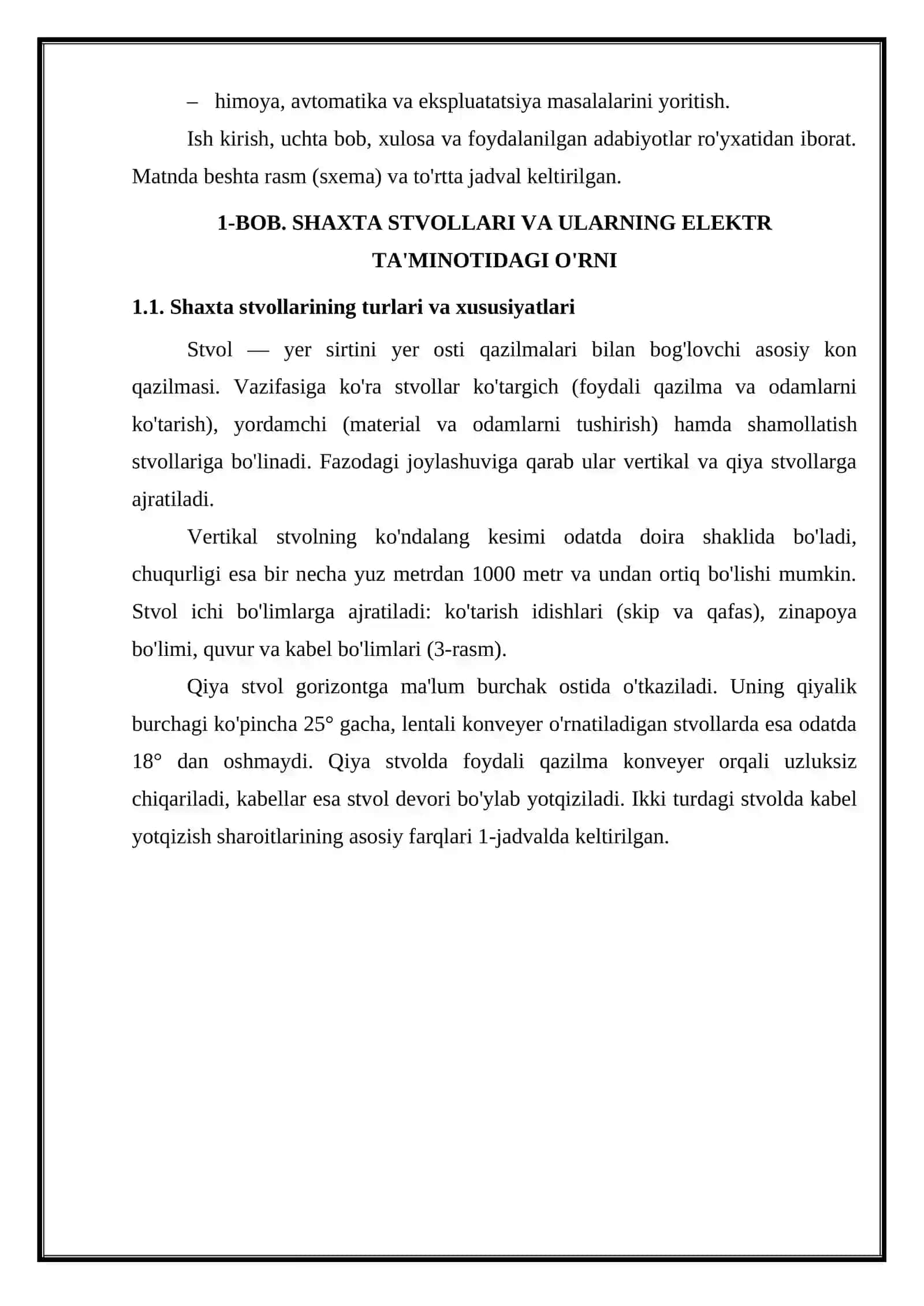 VERTIKAL VA QIYA SHAXTA STVOLLARI BO'YLAB ELEKTR ENERGIYASINI UZATISH VA TAQSIMLASH SXEMALARI 3
