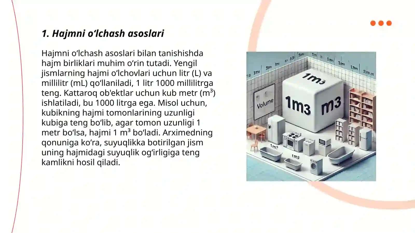 Hajmni santimetr kub va metr kubda oʻlchash mavzusida 3