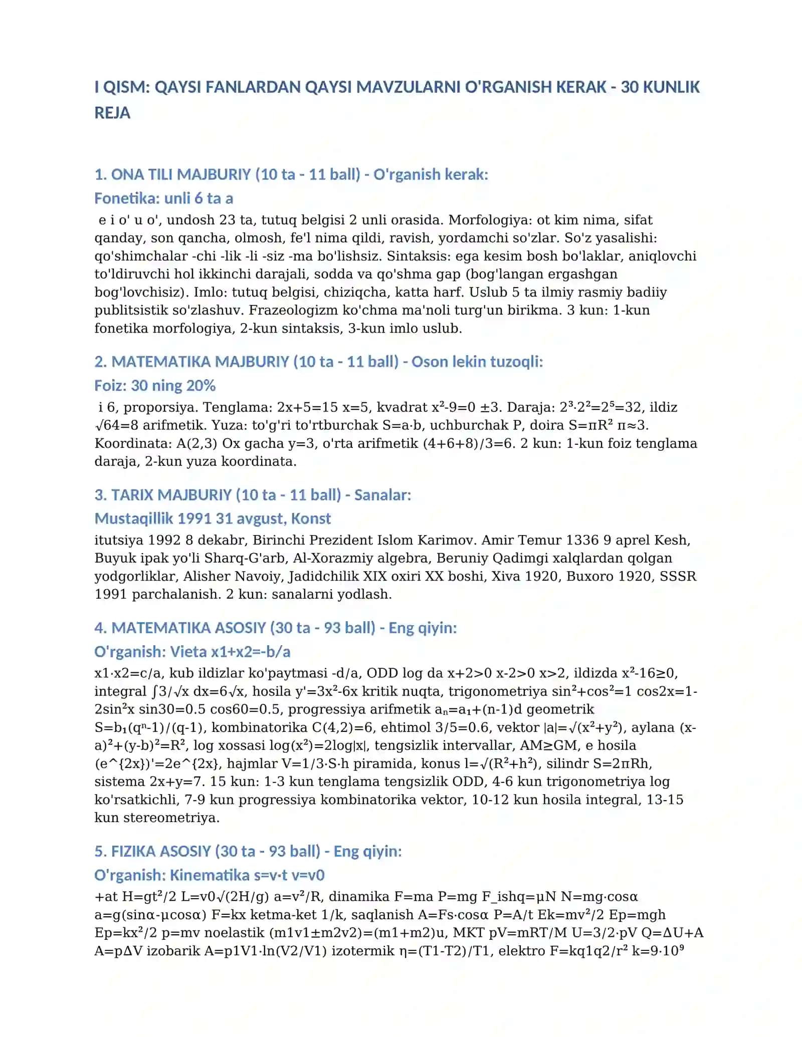 DTM Imtihoni Test - MATEMATIKA + FIZIKA YO'NALISHI - 90 ta test - ona tili , tarix , matematika (majburiy)+Javoblar 3