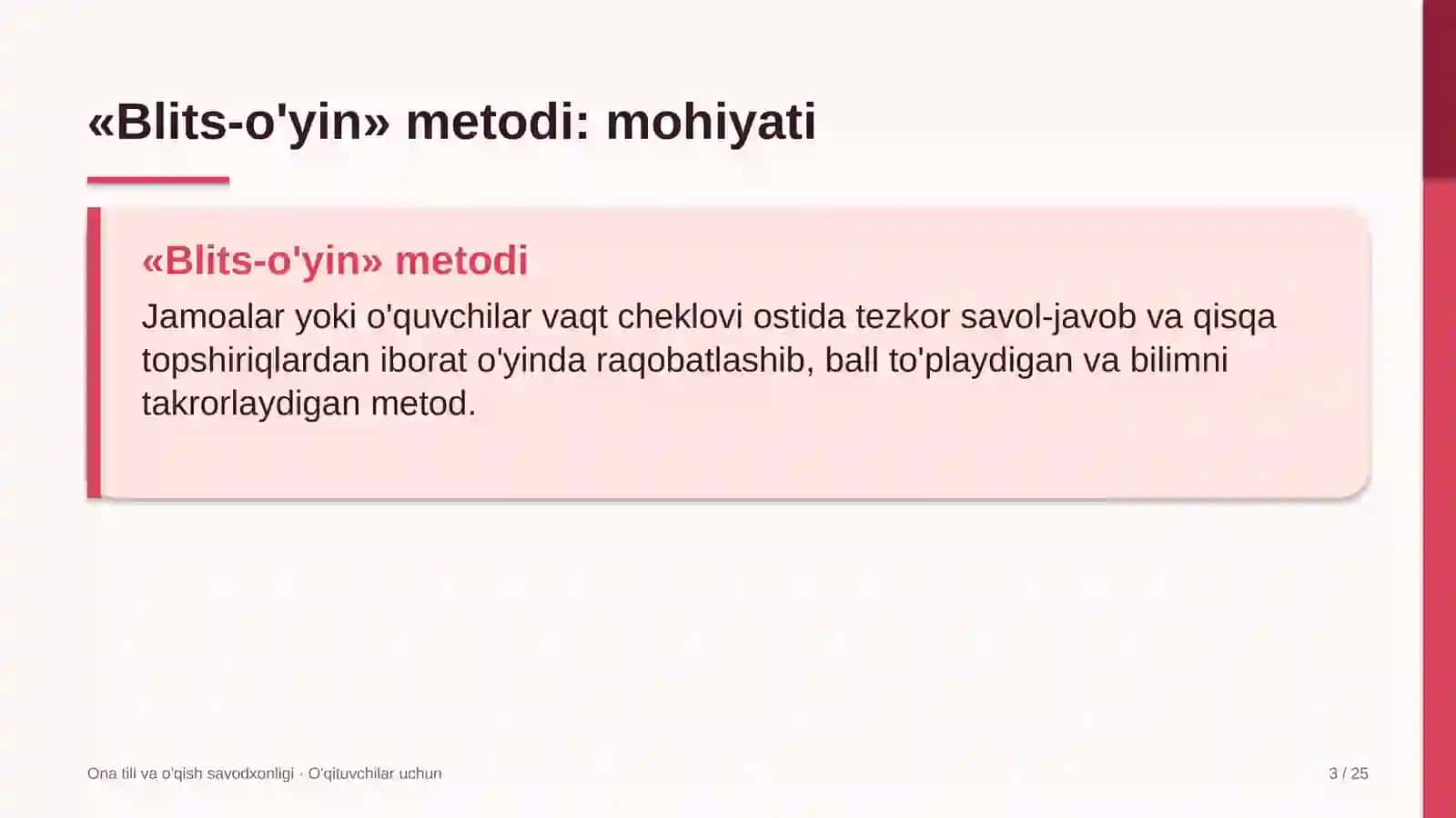 ona tili va o'qish savodxonligi darslarida blits o'yin metodidan foydalanish 2967 3