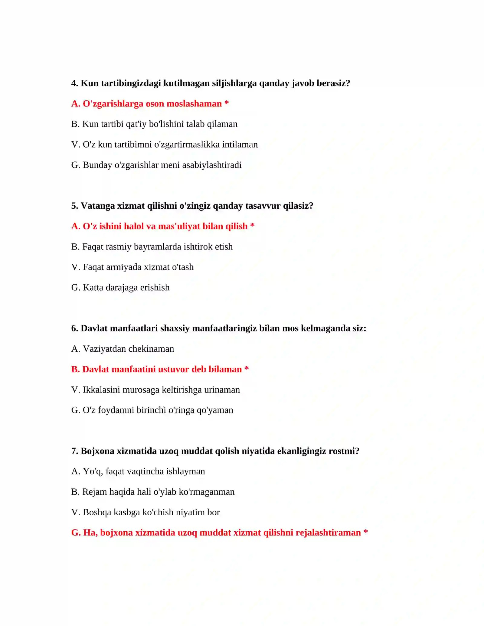 Bojxona qo‘mitasiga ishga kirish test savollari 3