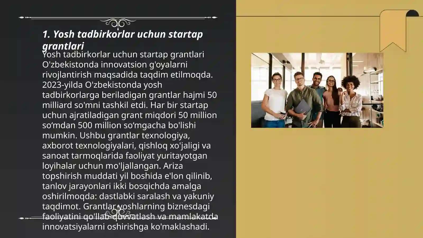 Yosh tadbirkorlar uchun startap grantlari 3