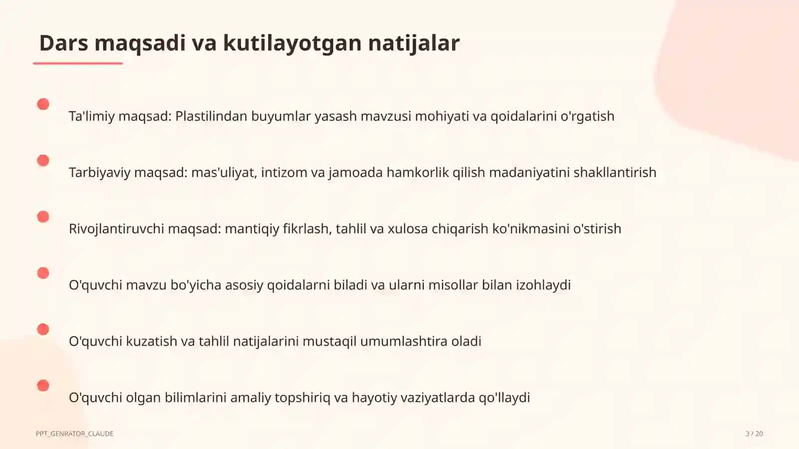 Plastilindan buyumlar yasash (1-sinf) 3