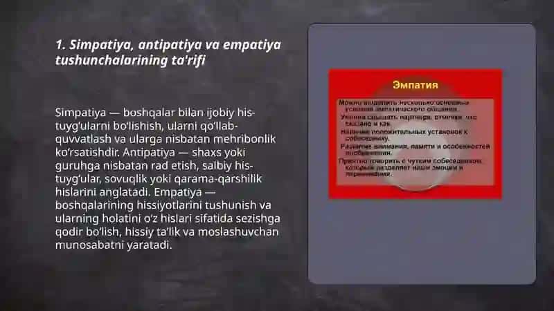 Simpatiya, antipatiya va empatiya tushunchalarining ta'rifi 3
