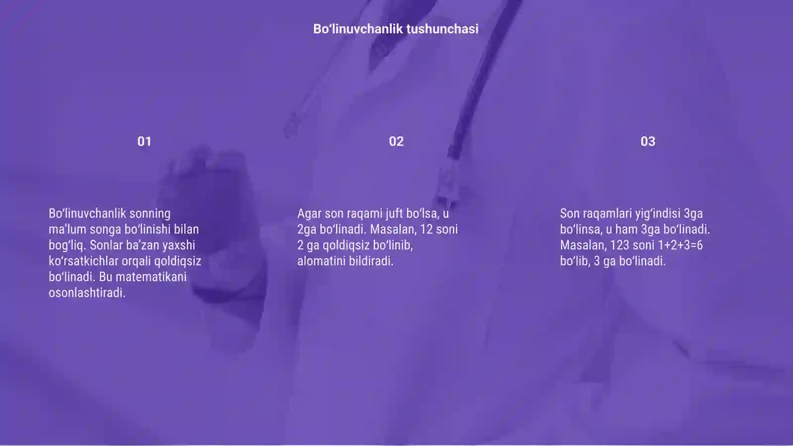 2ga bo'linish 3ga bo‘linish alomatlari 3
