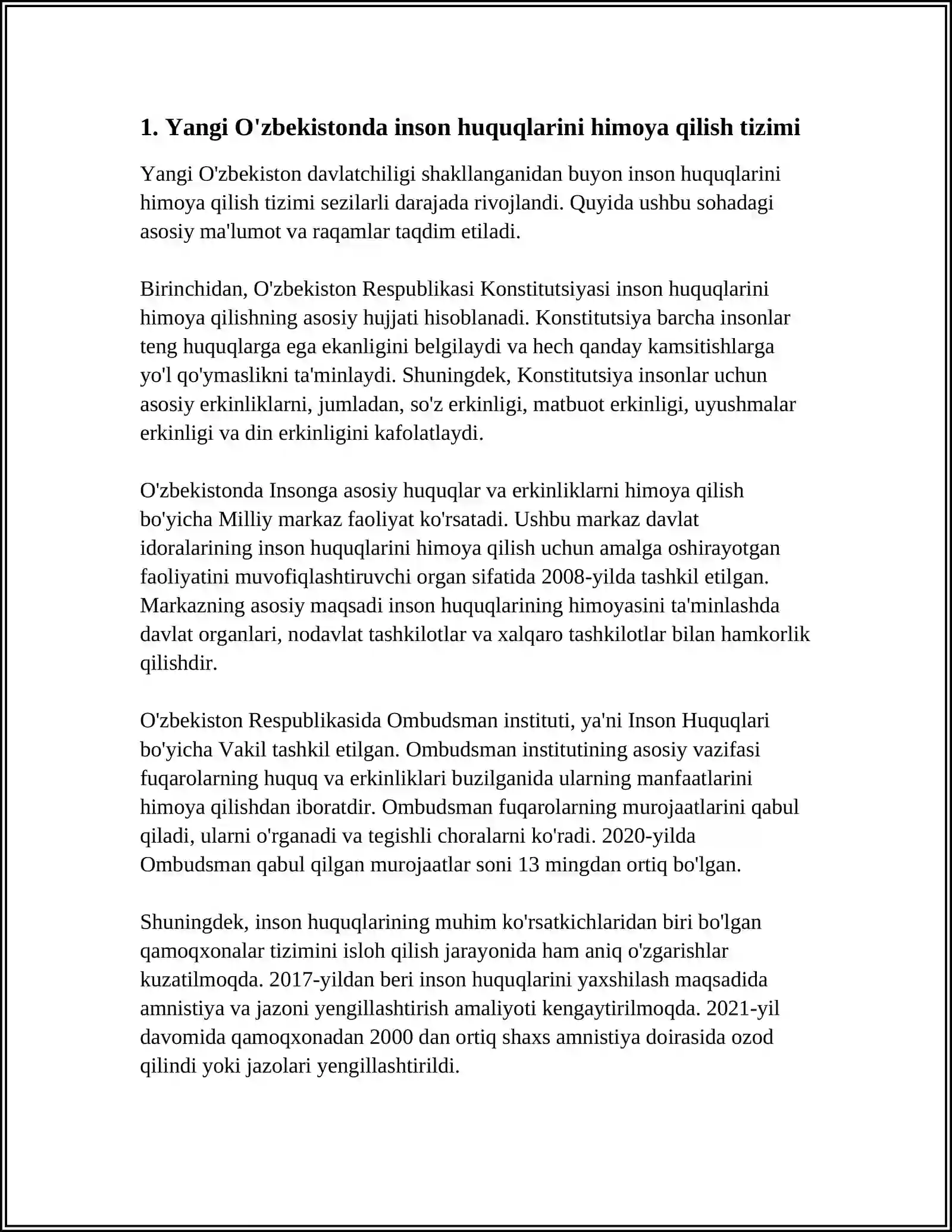 YANGI O‘ZBEKISTONDA INSON HAQ-HUQUQLARI VA ERKINLIKLARI KAFOLATINING YARATILISHI 3