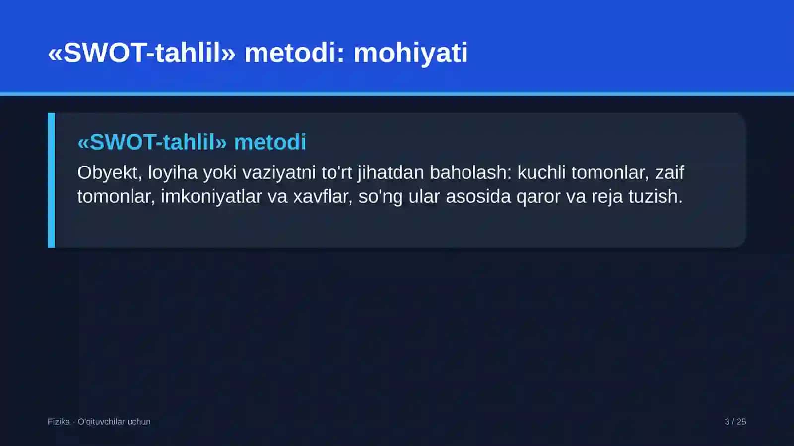 fizika darslarida swot tahlil metodidan foydalanish 9421 3