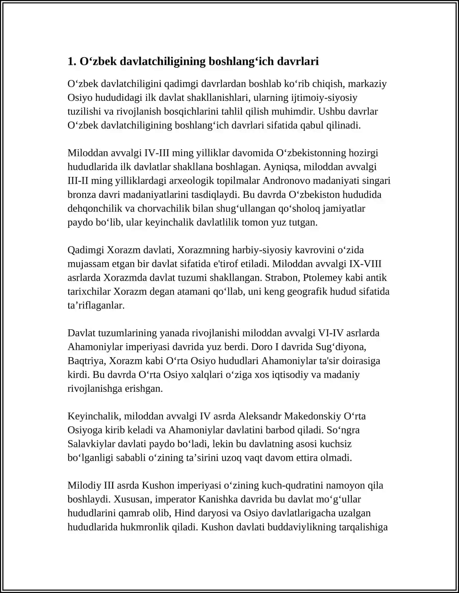 GURUH TALABASI ABDUSAMATOVA OYDINANING OʻZBEK DAVLATCHILIGI TARIXI FANIDAN TAYYORLAGAN MUSTAQIL ISHI 3