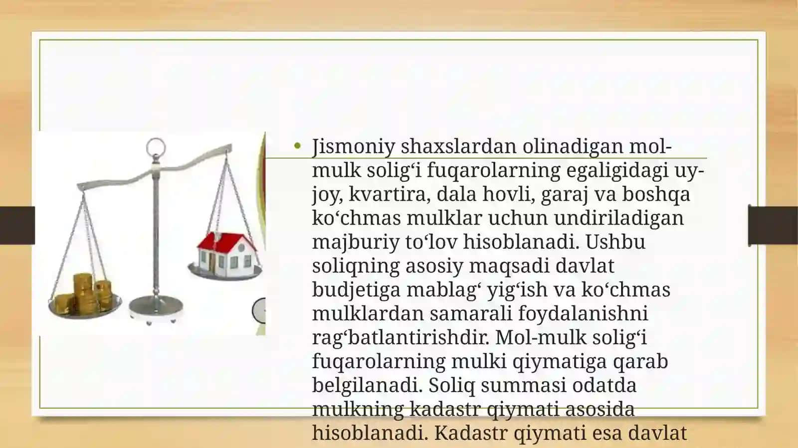 Taqdimot Jismoniy shaxslardan olinadigan mol-mulk solig'i. Jismoniy shaxslardan olinadigan yer solig'i. 3