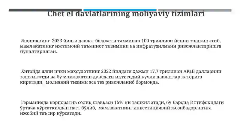 Chet el mamlakatlar moliya va soliq tizimi 3