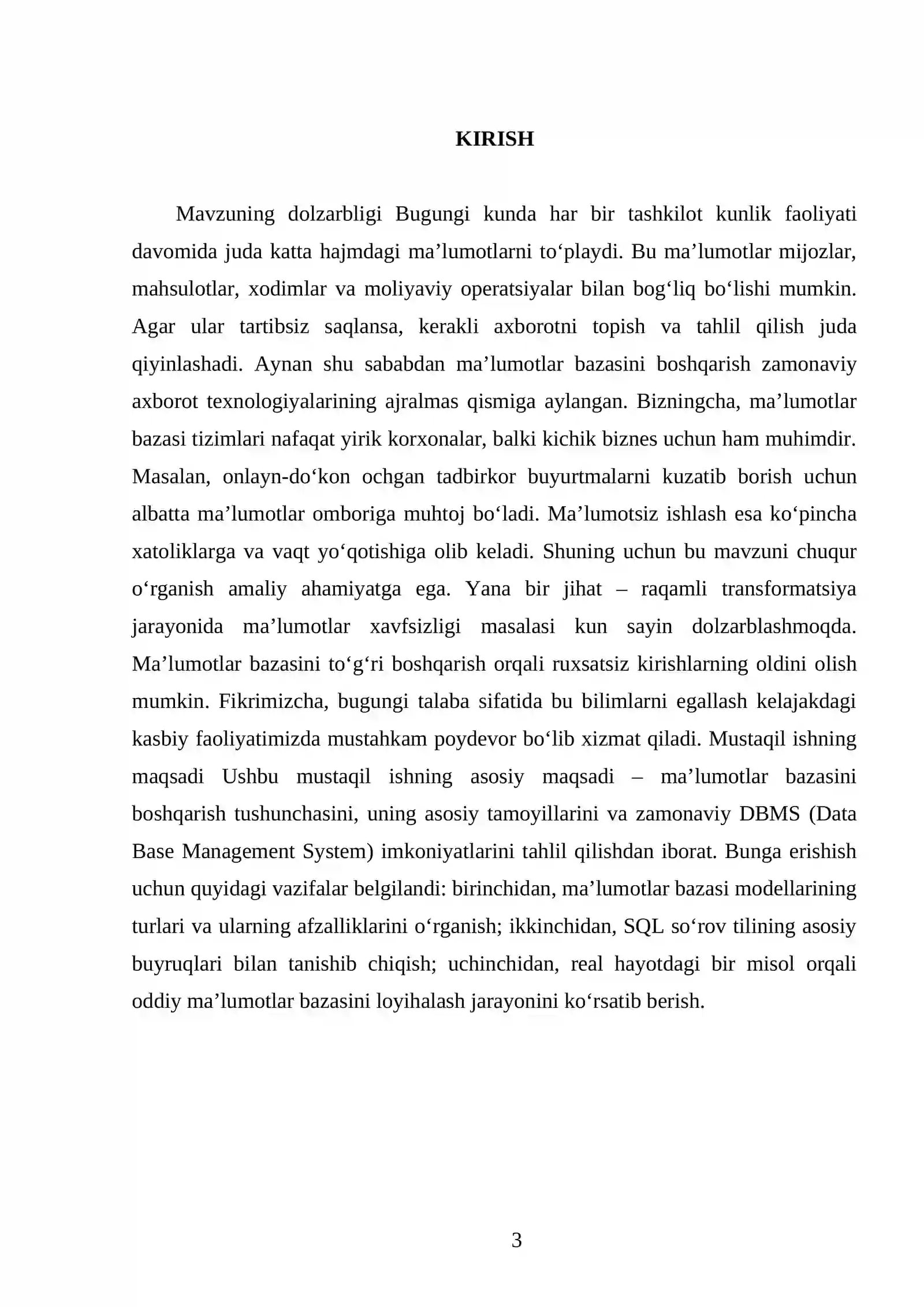 Ma’lumotlar bazasini boshqarish 3