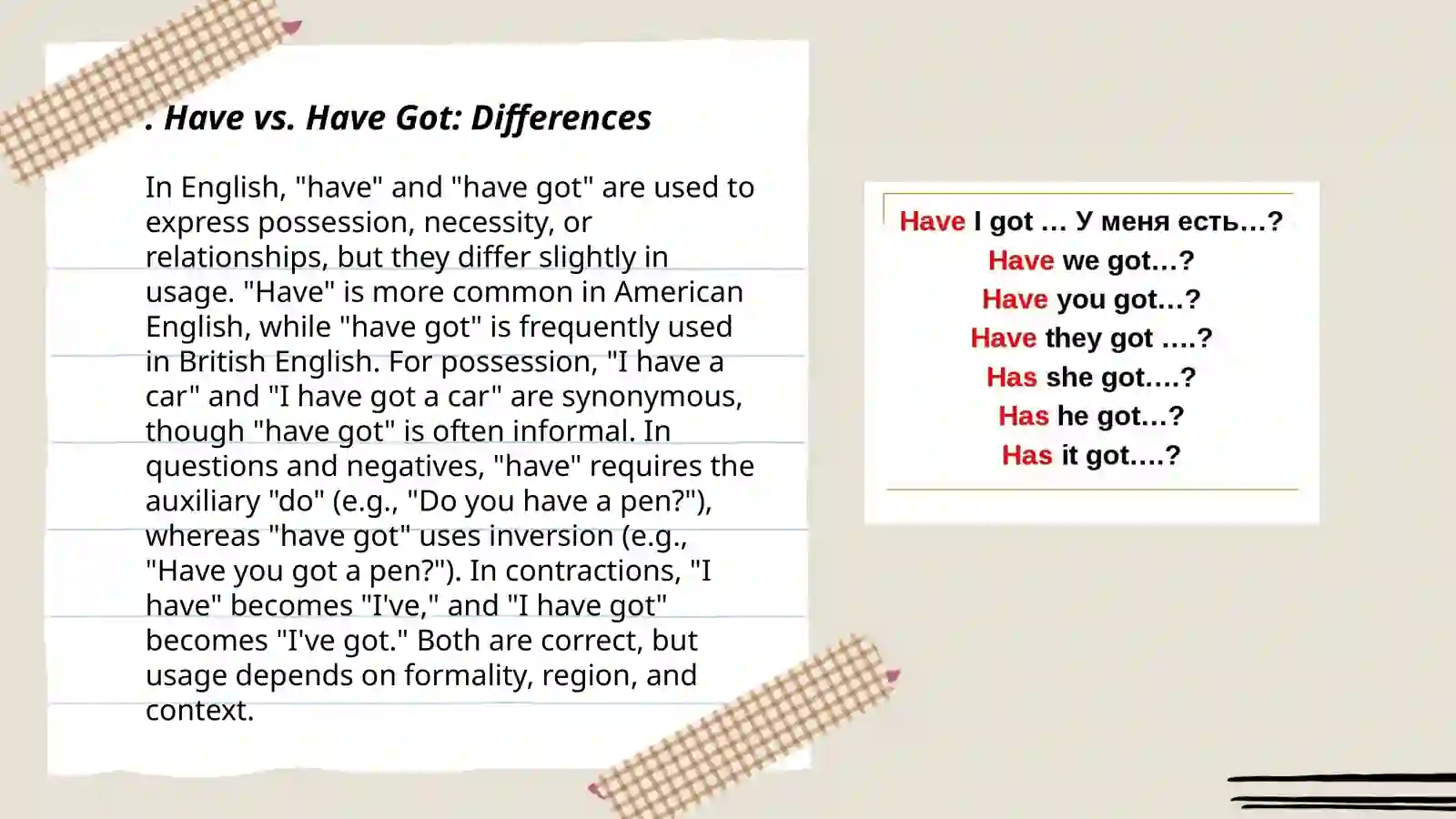 Have vs. Have Got: Differences 3