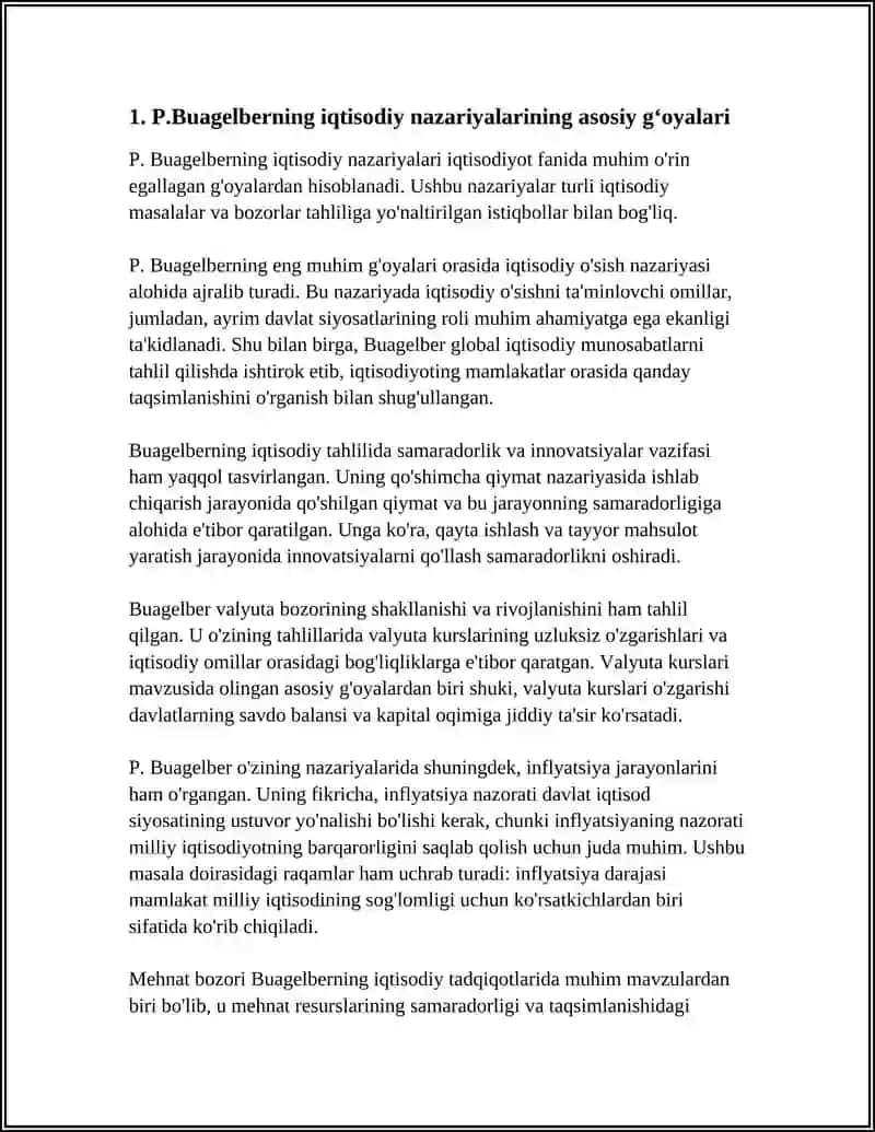 MUSTAQIL ISH Mavzu: P.BUAGELBERNING IQTISODIY NAZARIYALARI 3