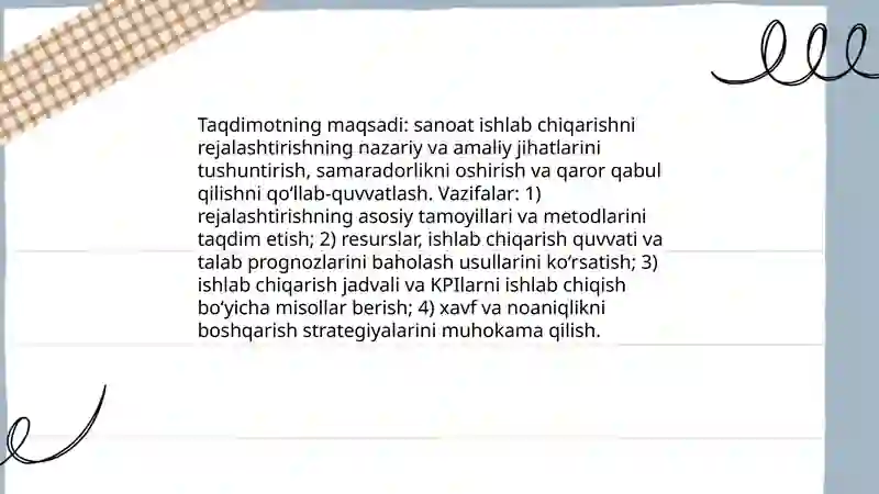 Sanoat ishlap chiqarishini rejalashtirish va bashorat qilish mavzusida taqdimot tayorlash 3