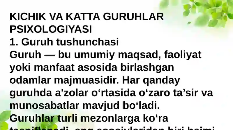 Kichik va katta guruhlar psixologiyasi 3