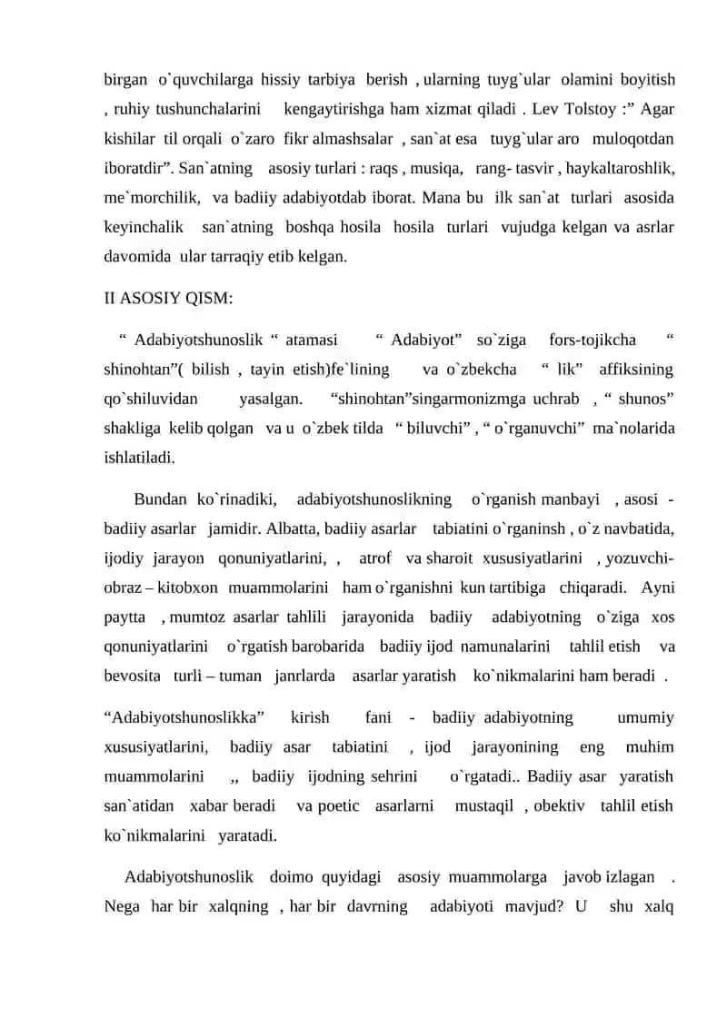 Adabiyotshunoslik – badiiy adabiyot to`g`risidagi KURS ISHI 3