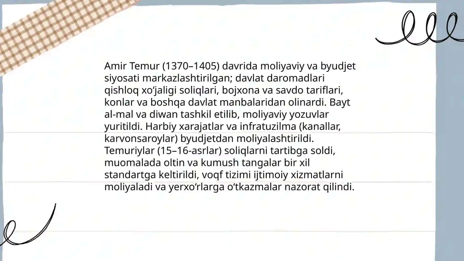 Amir Temur va Temuriylar davridagi iqtisodiy g'oyalar va iqtisodiy siyosati 3