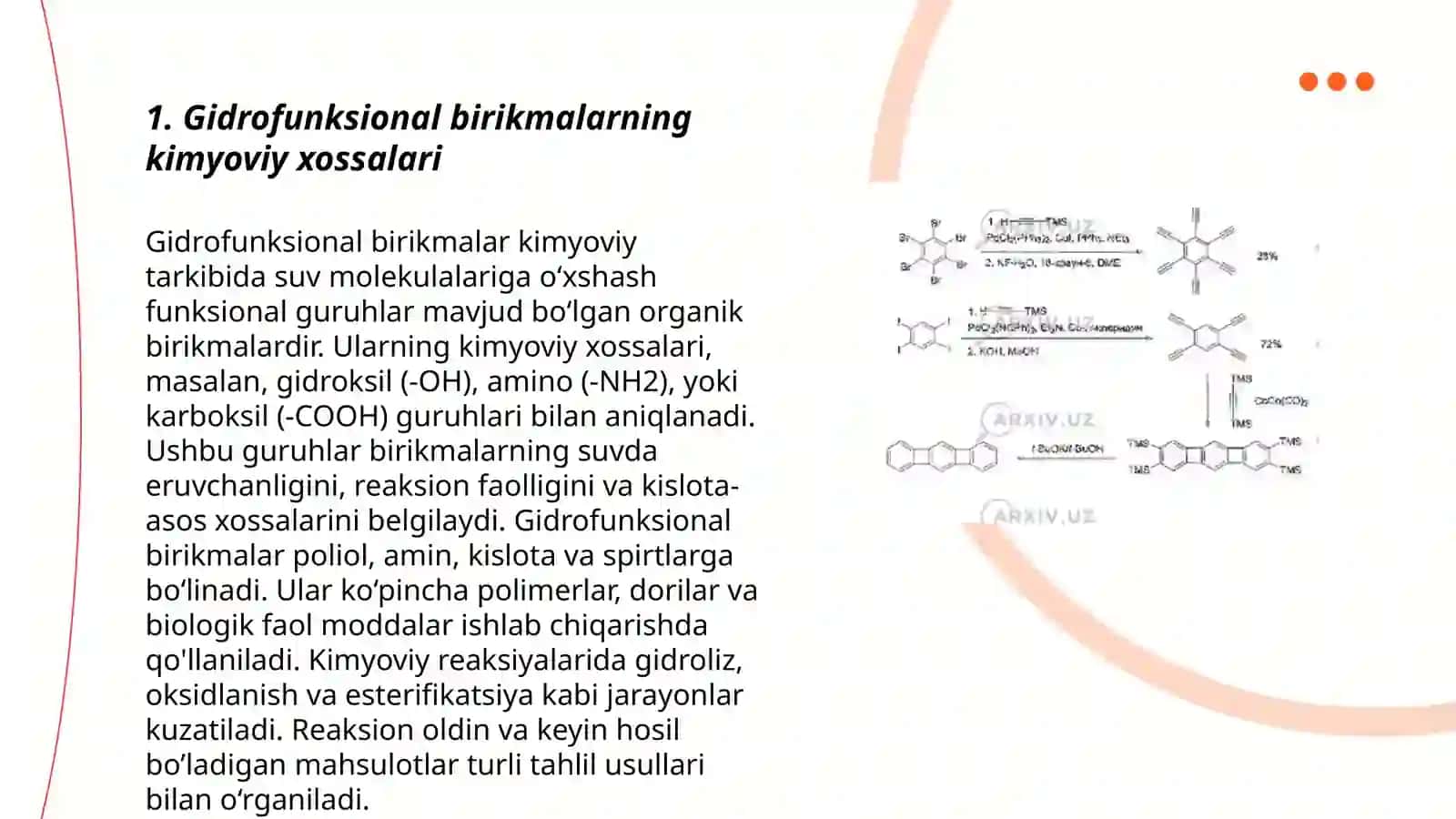 Gidrofunksional birikmalar metabalitlar va dorovor vositalar sifatida 3
