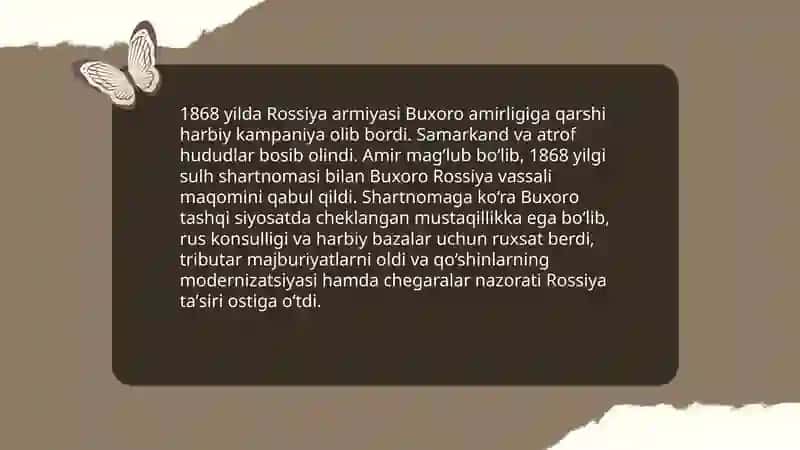 Buxoro amirligi va Xiva xonligining Rossiya imperiyasi vassaliga aylanishi 3