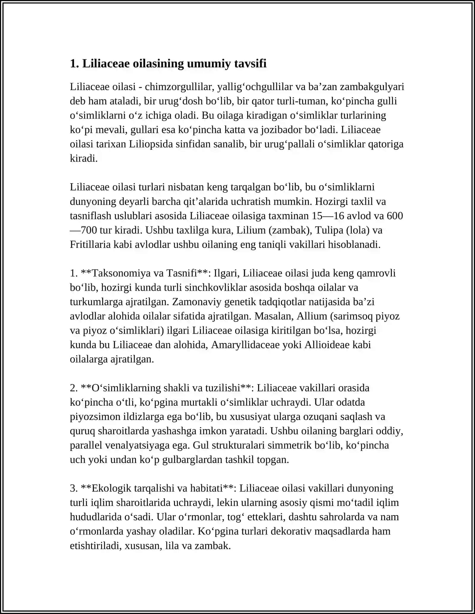 PIYOZDOSHLAR (LILIACEAE) OILASIGA MANSUB SABZAVOTLARNING BOTANIK TARIFI VA BIOLOGIK XUSUSIYATLARI 3