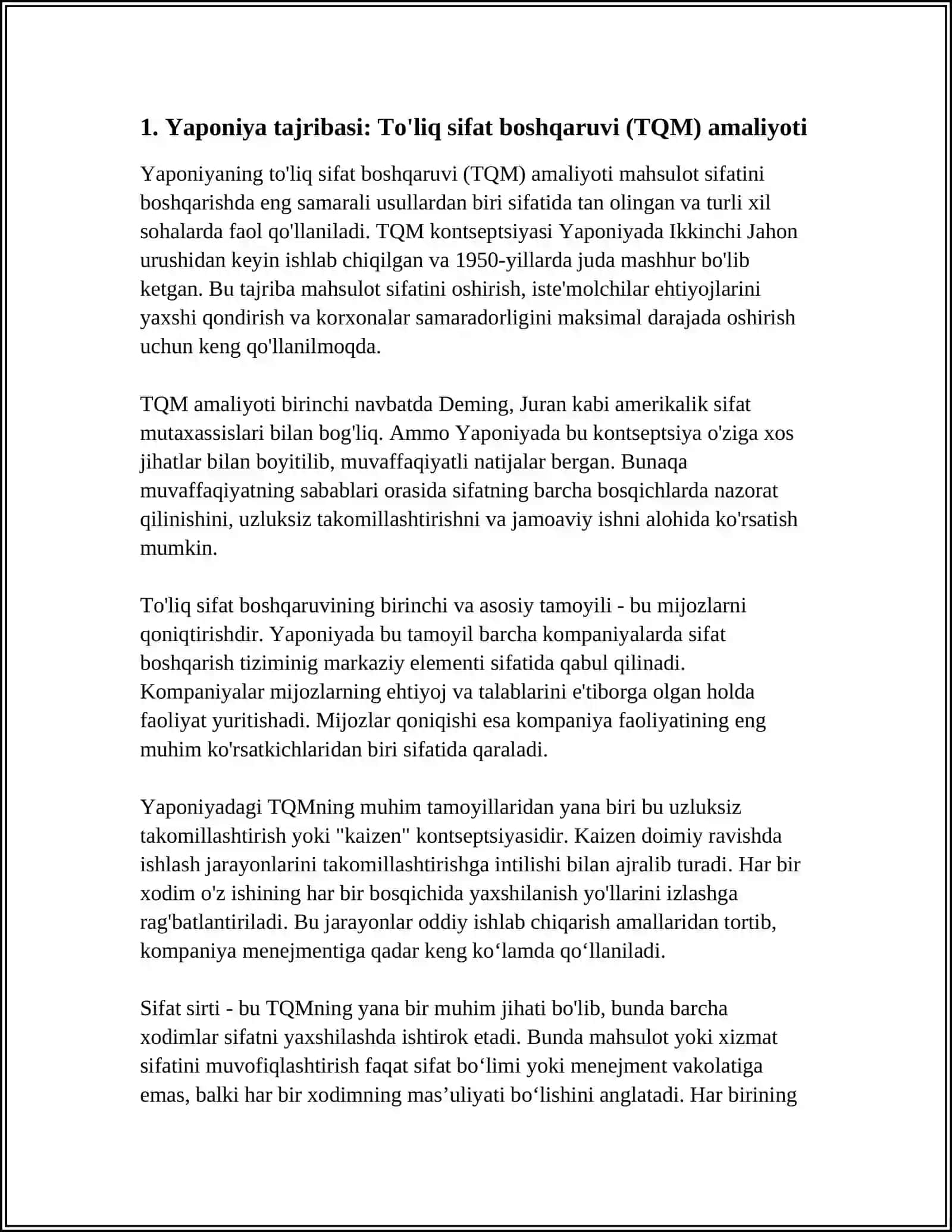 MAHSULOT SIFATINI BOSHQARISH XORIJ TAJRIBASI 3