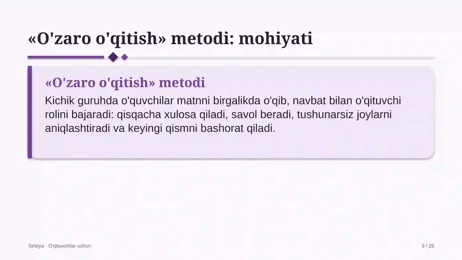 tarbiya darslarida o'zaro o'qitish metodidan foydalanish 3375 3