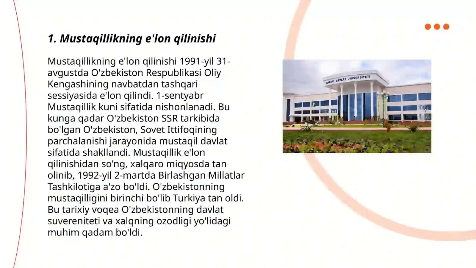 Mustaqil Ozbekiston Respublikasning tashkil topshi va uning tarixiy ahamiyati 3