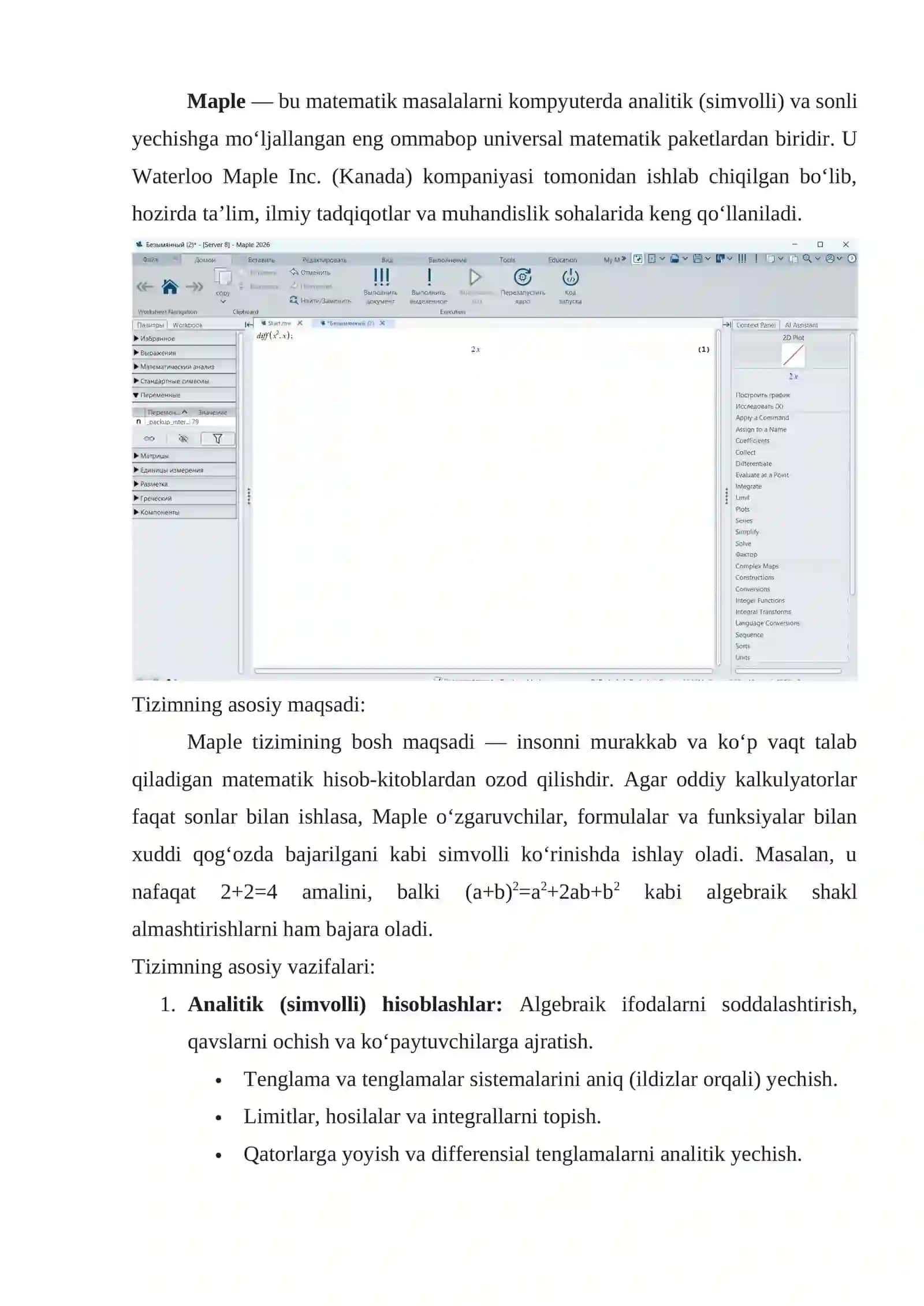 Maple tizimida hosilalarni hisoblash 3
