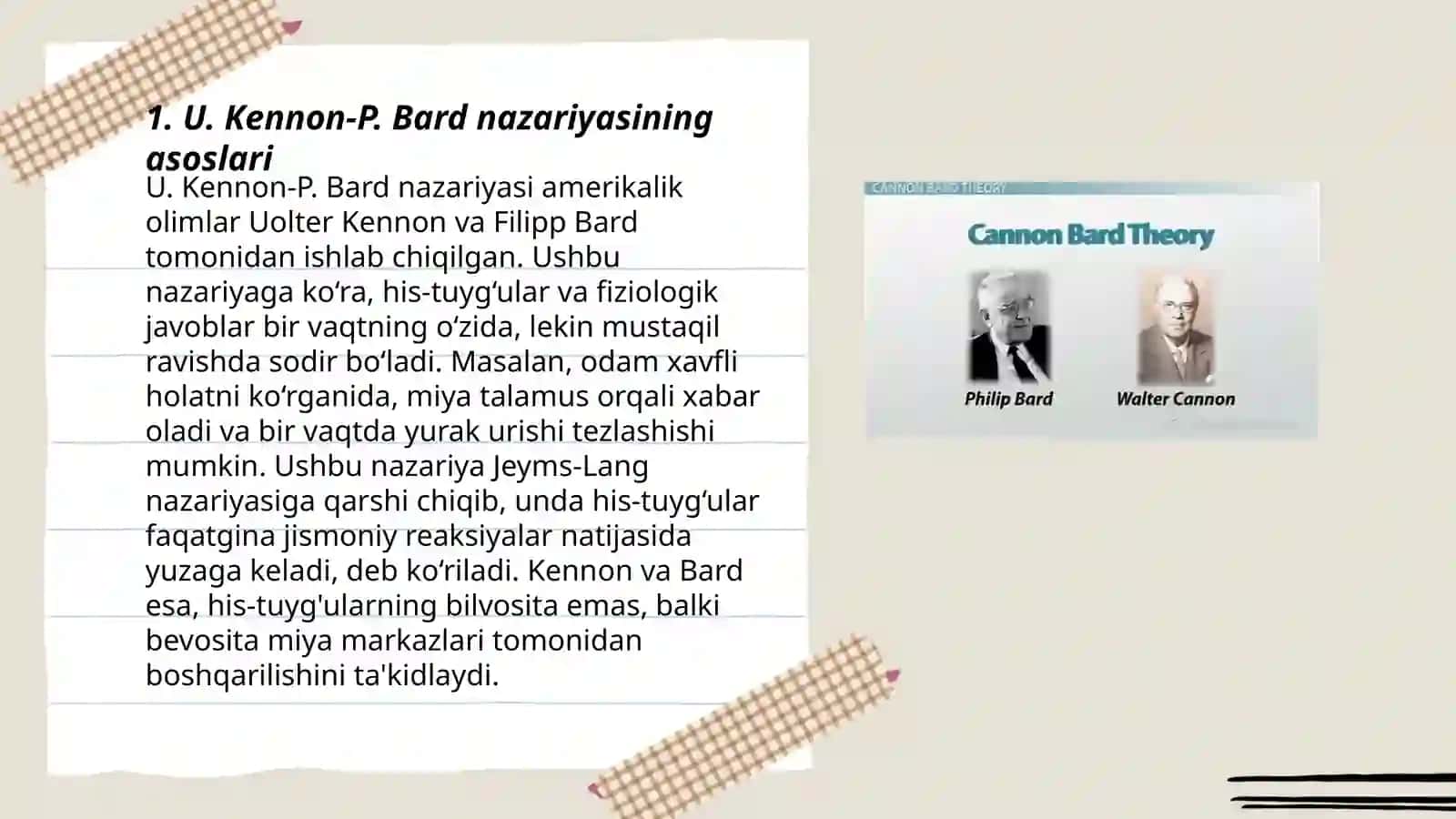 U. Kennon-P. Bard nazariyasi 3