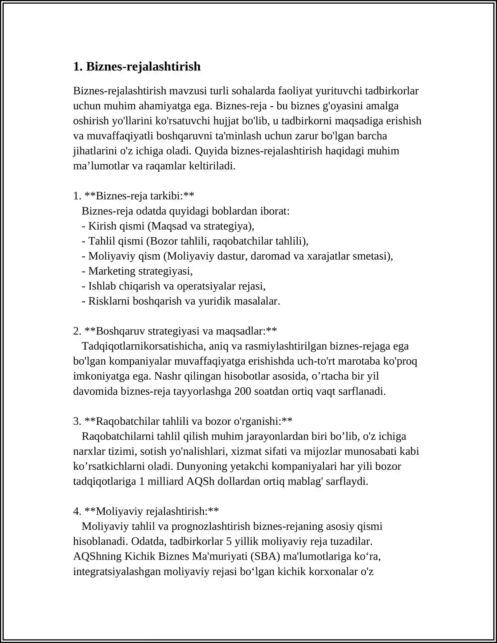 MUSTAQIL ISH Mavzu: BIZNES VA TADBIRKORLIK 3