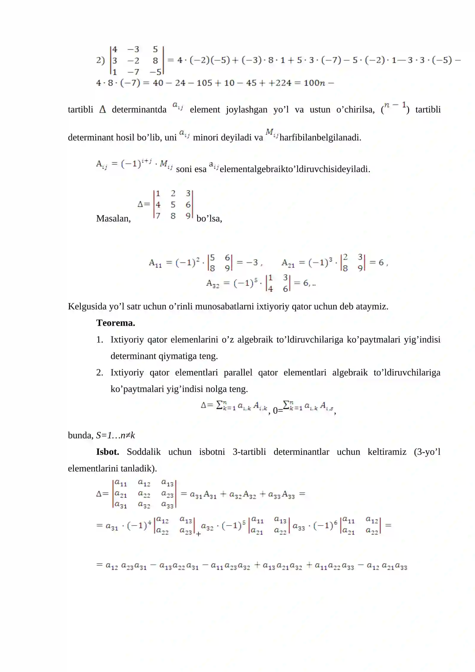 Determinantlar va ularning hossalari 3
