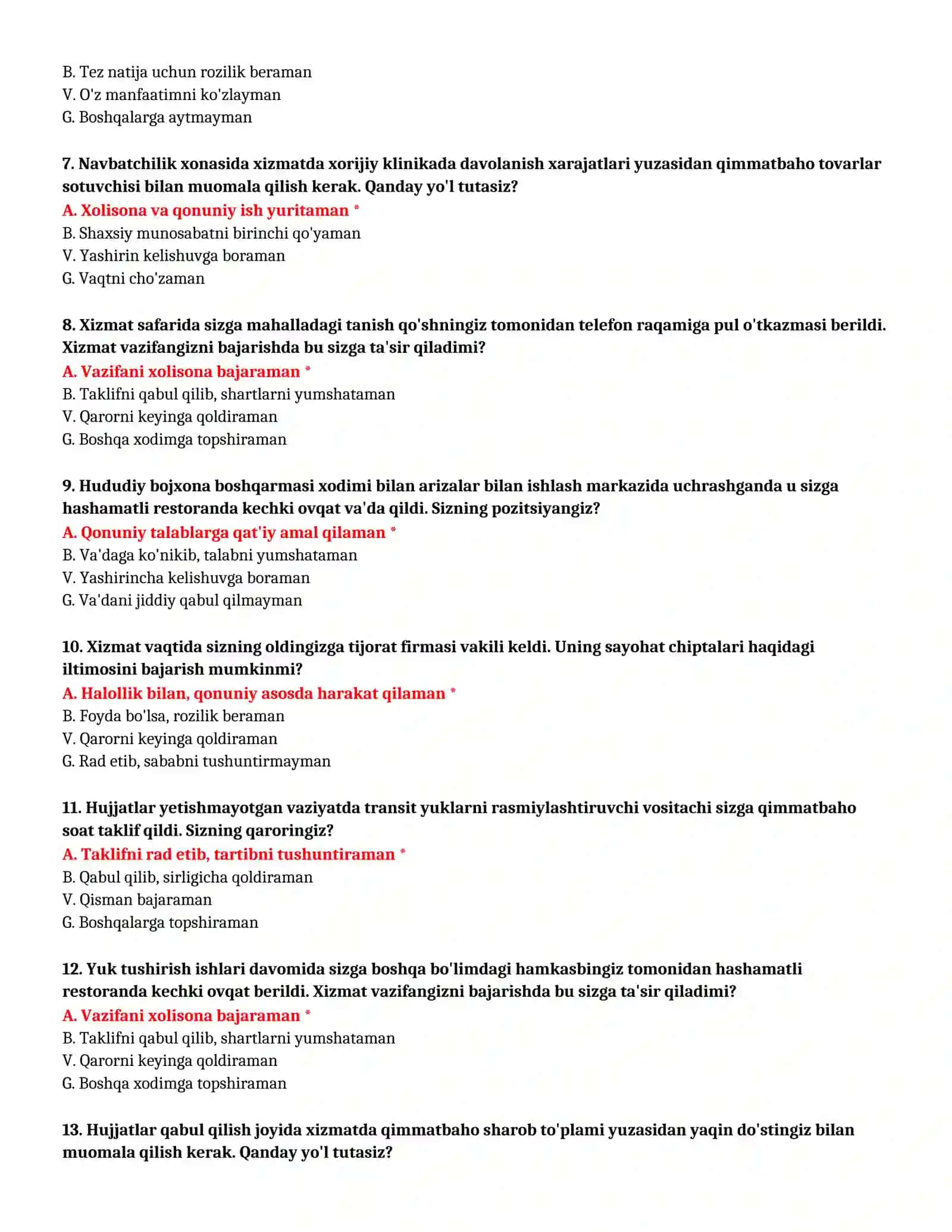 BOJXONA AKADEMIYASI - TO'LIQ TEST TO'PLAMI (№40) 3