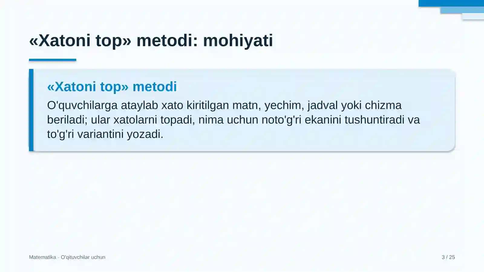 matematika darslarida xatoni top metodidan foydalanish 7865 3