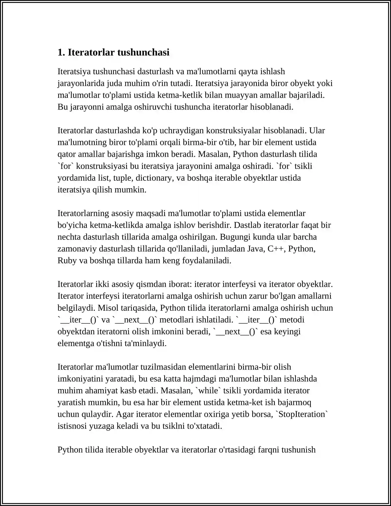 ITERATORLAR VA ULARNING TURLARI 3