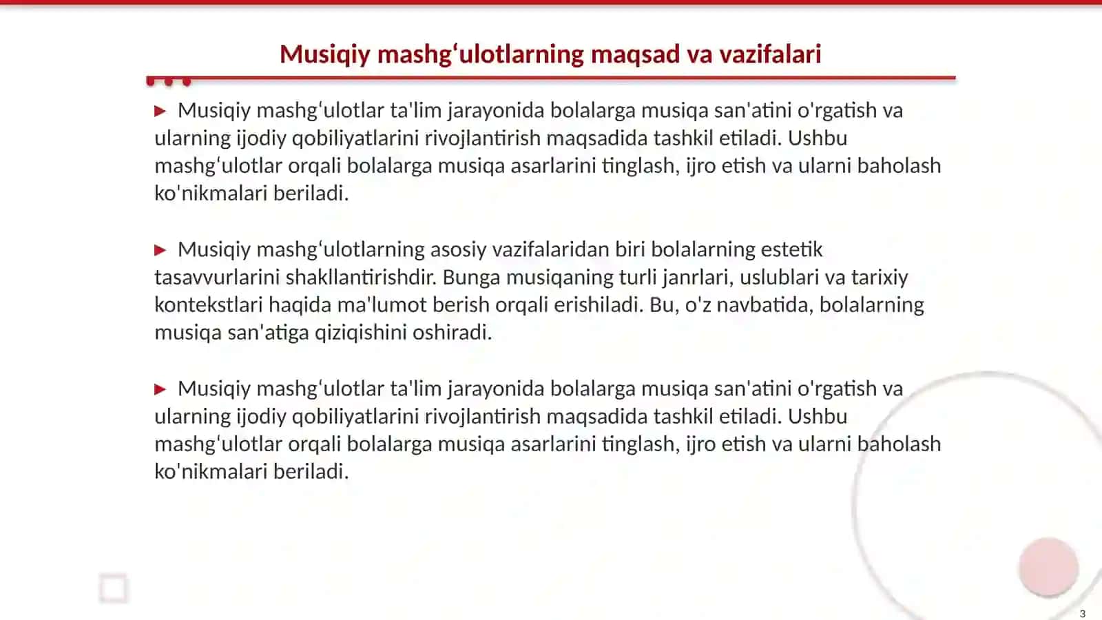 MTTda musiqiy mashg'ulot berish metodikasi bo'yicha ishlarni tashkil qilish 3