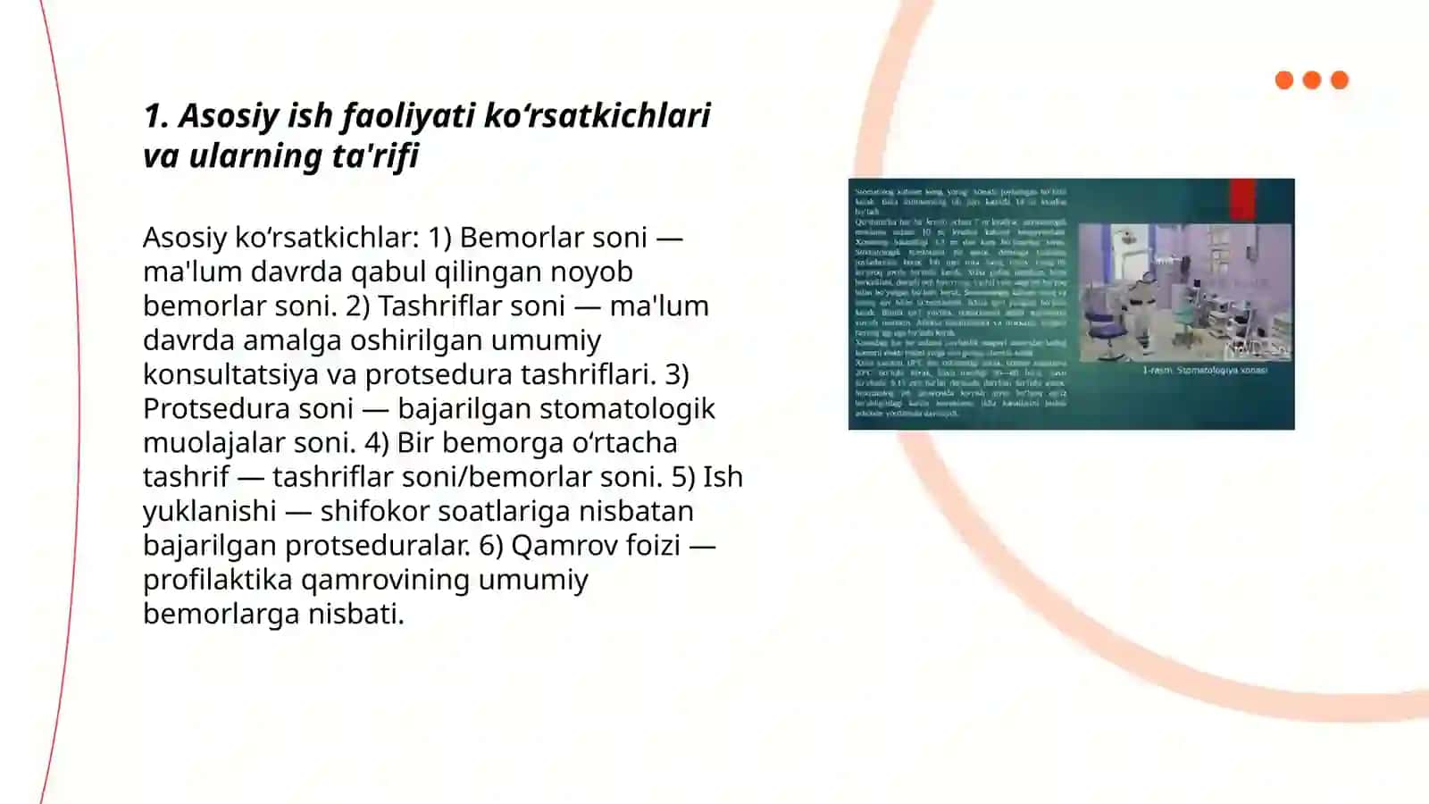 Stomatologik poliklinika ish faoliyatining asosiy ko‘rsatkichlarini hisoblash va tahlil qilish usullari 3