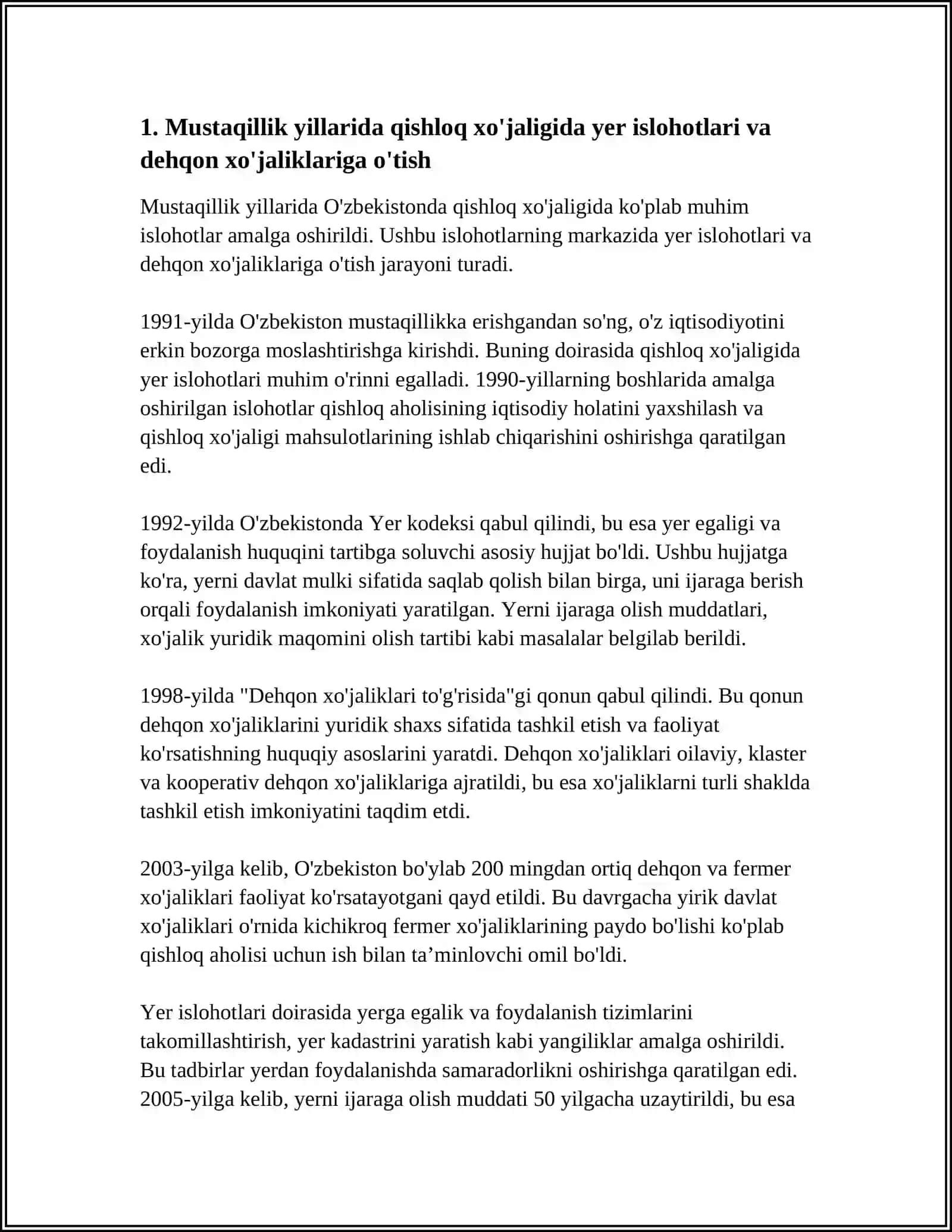 MUSTAQILLIK YILLARIDA QISHLOQ XO'JALIGI VA SANOAT SOHASIDA O'ZGARISHLAR 3