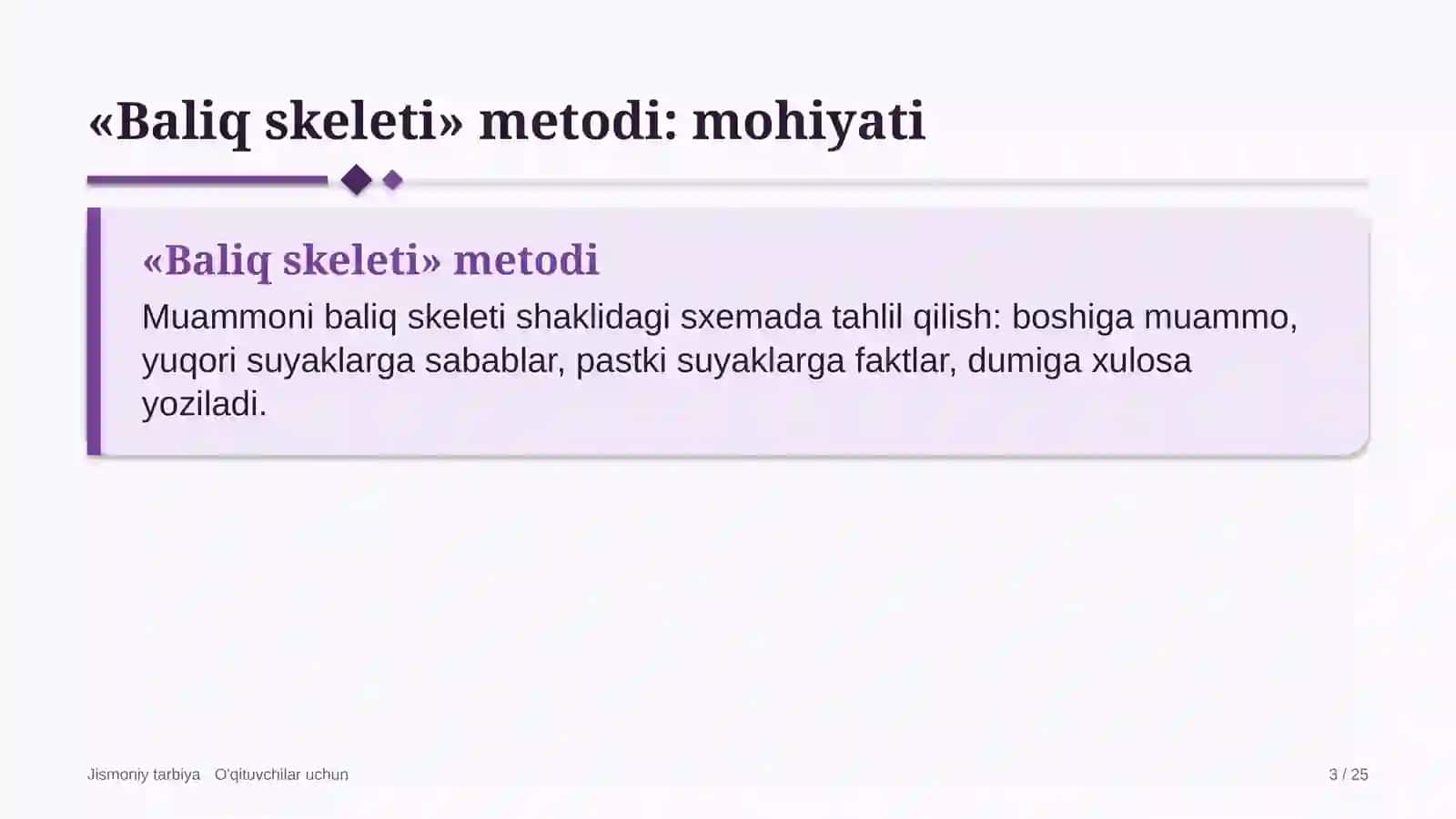 jismoniy tarbiya darslarida baliq skeleti metodidan foydalanish 8203 3