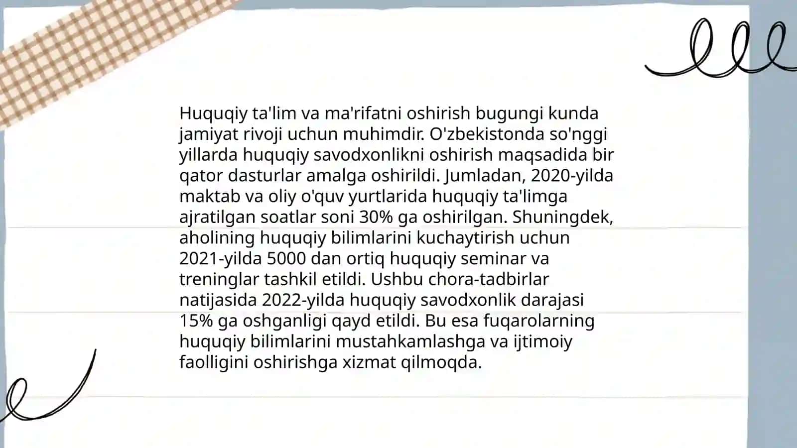 Jamiyatimizning huquqiy savodxonligini oshirishga qaratilgan islohotlar 3