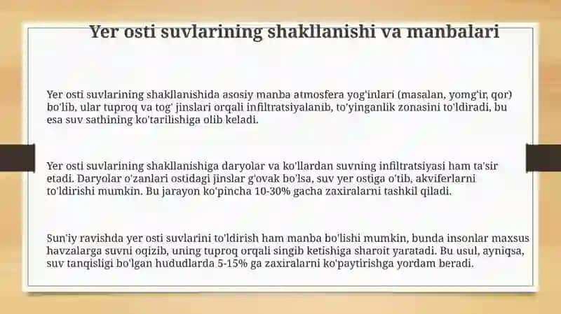 Yer osti suvlarni hosil boʻlishi va joylanishi 3
